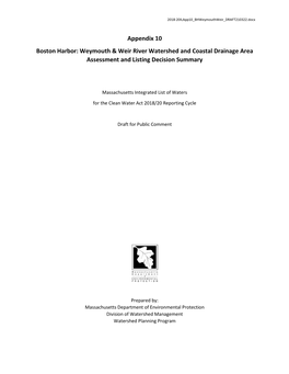 Appendix 10 Boston Harbor: Weymouth & Weir River