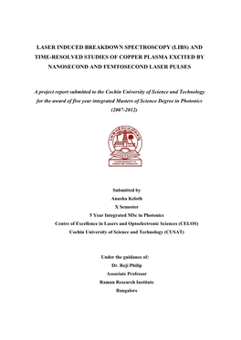 Laser Induced Breakdown Spectroscopy (Libs) and Time-Resolved Studies of Copper Plasma Excited by Nanosecond and Femtosecond Laser Pulses