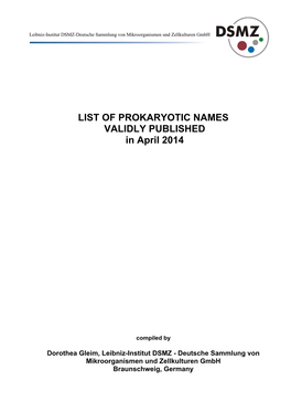 LIST of PROKARYOTIC NAMES VALIDLY PUBLISHED in April 2014