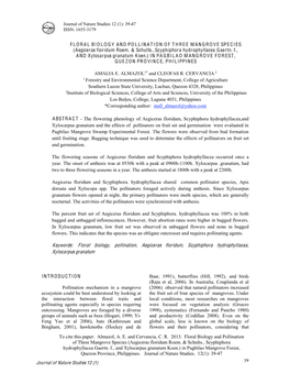 Floral Biology, Pollination, Aegiceras Floridum, Scyphiphora Hydrophyllacea, Xylocarpus Granatum
