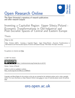 Inventing a Capitalist Region: Upper Silesia/Poland - Economic Transformations in Old-Industrial and Post-Socialist Spaces of Central and Eastern Europe