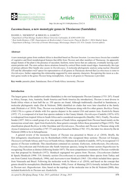 Lacomucinaea, a New Monotypic Genus in Thesiaceae (Santalales)