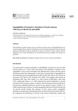 Zootaxa 1357: 1–19 (2006) ISSN 1175-5326 (Print Edition) ZOOTAXA 1357 Copyright © 2006 Magnolia Press ISSN 1175-5334 (Online Edition)