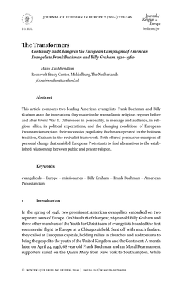 The Transformers Continuity and Change in the European Campaigns of American Evangelists Frank Buchman and Billy Graham, 1920–1960