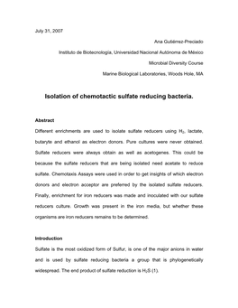 Isolation of Chemotactic Sulfate Reducing Bacteria