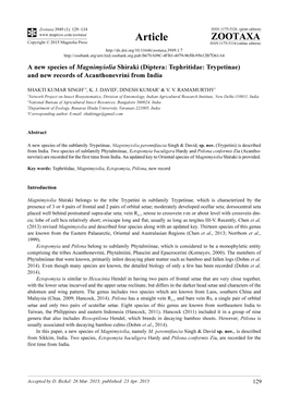 Diptera: Tephritidae: Trypetinae) and New Records of Acanthonevrini from India