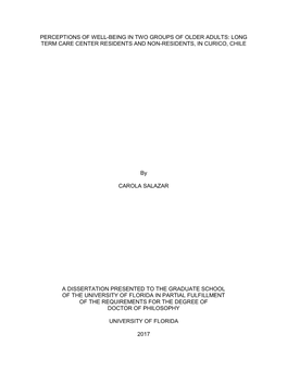 Perceptions of Well-Being in Two Groups of Older Adults: Long Term Care Center Residents and Non-Residents, in Curico, Chile