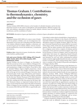 Thomas Graham. I. Contributions to Thermodynamics, Chemistry