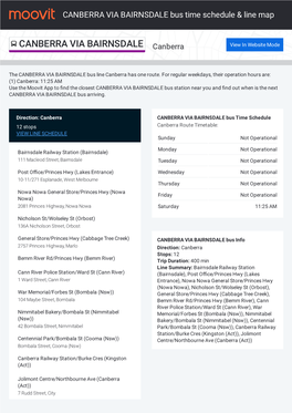 CANBERRA VIA BAIRNSDALE Bus Time Schedule & Line Route