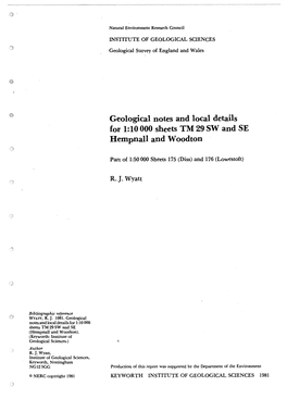 Geological Notes and Local Details for 1:Lo 000 Sheets TM 29 SW and SE Hempnall and Woodton