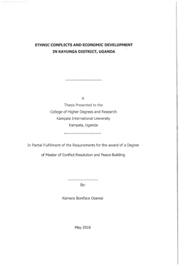 Ethnic Conflicts and Economic Development in Kayunga District, Uganda