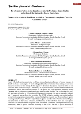 Ex Situ Conservation in the Brazilian Semiarid: Cactaceae Housed in the Collection of the Guimarães Duque Cactarium