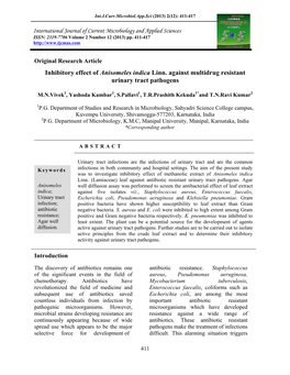 Inhibitory Effect of Anisomeles Indica Linn. Against Multidrug Resistant Urinary Tract Pathogens