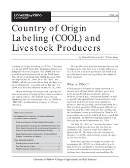 Country of Origin Labeling (COOL) and Livestock Producers