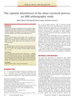 The Capsular Attachment of the Ulnar Coronoid Process: an MRI Arthrography Study