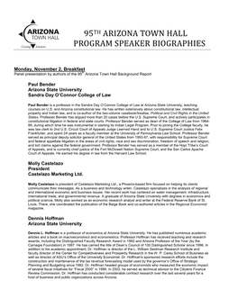 95Th Arizona Town Hall Program Speaker Biographies