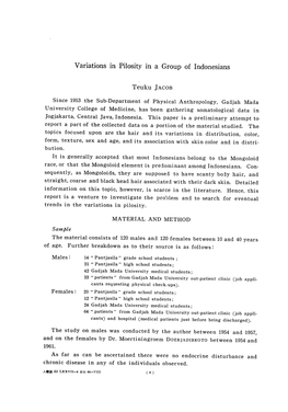 Variations in Pilosity in a Group of Indonesians Teuku JACOB