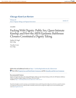 Public Sex, Queer Intimate Kinship, and How the AIDS Epidemic Bathhouse Closures Constituted a Dignity Taking Stephen M