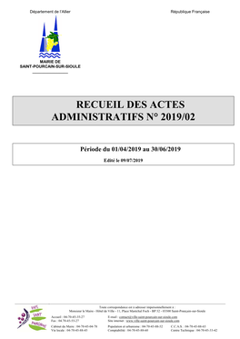 Recueil Des Actes Administratifs N° 2019/02