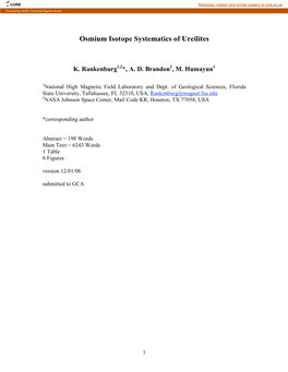 Osmium Isotope Systematics of Ureilites