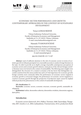 Economic Sector Performance and Growth: Contemporary Approaches in the Context of Sustainable Development