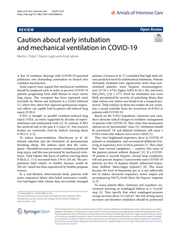 Caution About Early Intubation and Mechanical Ventilation in COVID-19