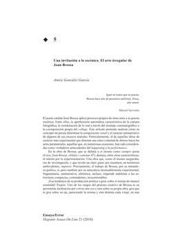 Ensayo/Error Hispanic Issues on Line 21 (2018) Una Invitación a Lo