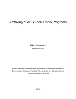 Archiving of ABC Local Radio Programs