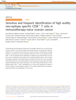 Sensitive and Frequent Identification of High Avidity Neo-Epitope Specific CD8+ T Cells in Immunotherapy-Naive Ovarian Cancer