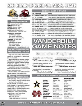 VANDERBILT Game Notes 3 COMMODORE NOTES