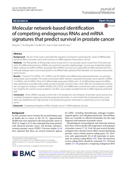 Molecular Network-Based Identification of Competing Endogenous Rnas and Mrna Signatures That Predict Survival in Prostate Cancer