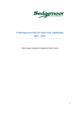 A Management Plan for Apex Park, Highbridge, 2017 - 2021