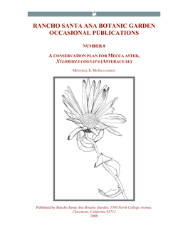 A Conservation Plan for Mecca Aster, Xylorhiza Cognata (Asteraceae)