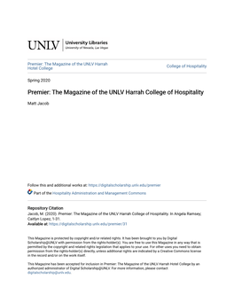 Premier: the Magazine of the UNLV Harrah Hotel College College of Hospitality