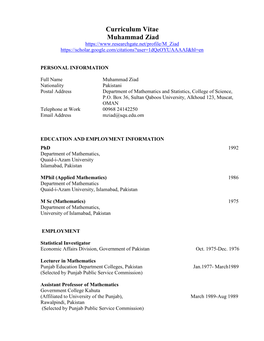 Curriculum Vitae Muhammad Ziad