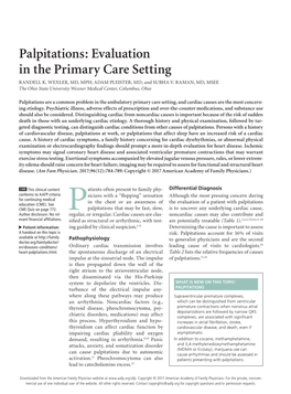 Palpitations: Evaluation in the Primary Care Setting RANDELL K