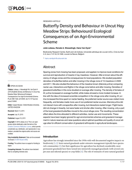 Butterfly Density and Behaviour in Uncut Hay Meadow Strips: Behavioural Ecological Consequences of an Agri-Environmental Scheme