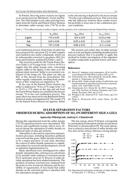 Sulfur Separation Factors Observed During