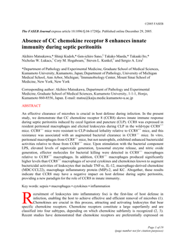 Absence of CC Chemokine Receptor 8 Enhances Innate Immunity During Septic Peritonitis