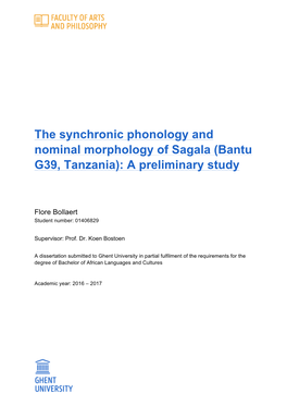 The Synchronic Phonology and Nominal Morphology of Sagala (Bantu G39, Tanzania): a Preliminary Study