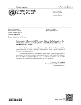 A/73/700–S/2019/33 General Assembly Security Council