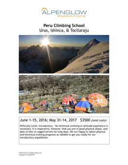 Peru Climbing School Urus, Ishinca, & Tocllaraju