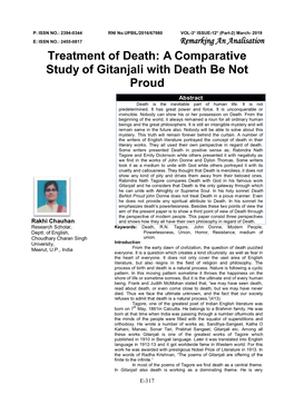 A Comparative Study of Gitanjali with Death Be Not Proud Abstract Death Is the Inevitable Part of Human Life