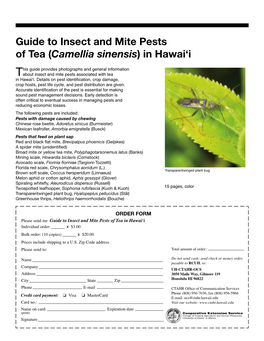Guide to Insect and Mite Pests of Tea (Camellia Sinensis) in Hawai‘I