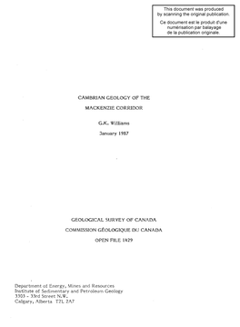 Cambrian Geology of the Mackenzie Corridor G.K