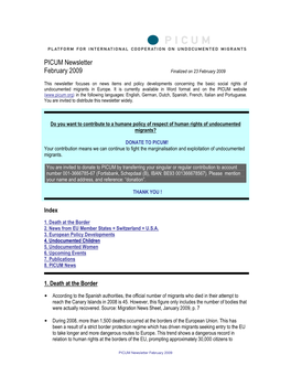 PICUM Newsletter February 2009 Finalized on 23 February 2009