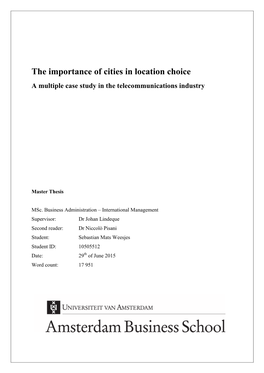 The Importance of Cities in Location Choice a Multiple Case Study in the Telecommunications Industry