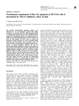 Predominant Requirement of Bax for Apoptosis in HCT116 Cells Is Determined by Mcl-1’S Inhibitory Effect on Bak