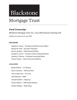 Final Transcript Blackstone Mortgage Trust, Inc.: 2014 Third Quarter Earnings Call