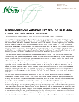 Famous Smoke Shop Withdraws from 2020 PCA Trade Show